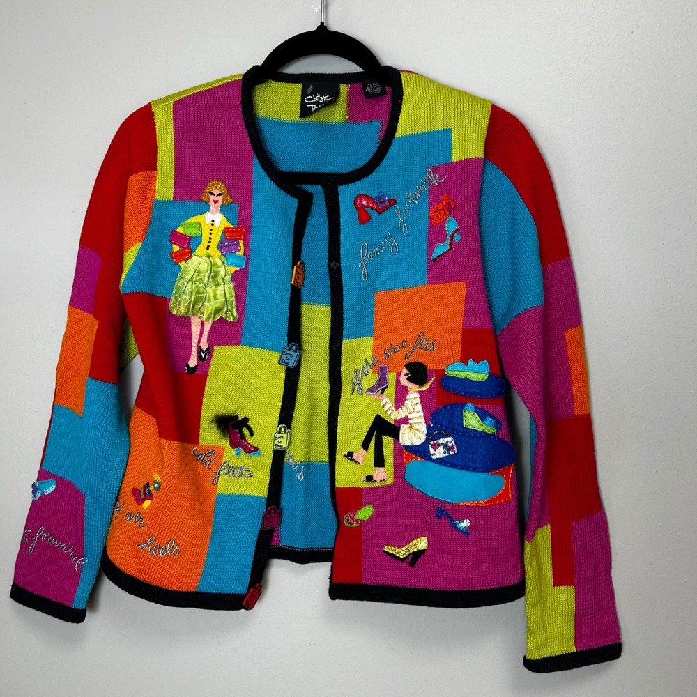 Whimsical Multi-Color Embroidered Cardigan Sweater
